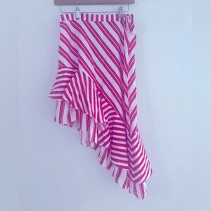 NWT Zara Lightweight Asymmetrical Skirt in Red and White DiagonalStripes
